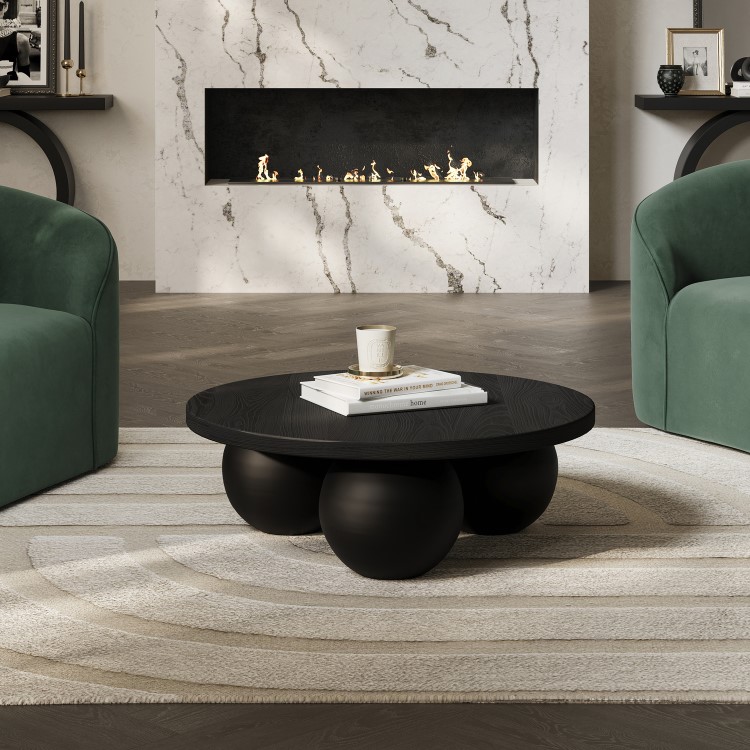 Black Round Coffee Table with Ball Feet - Kenji