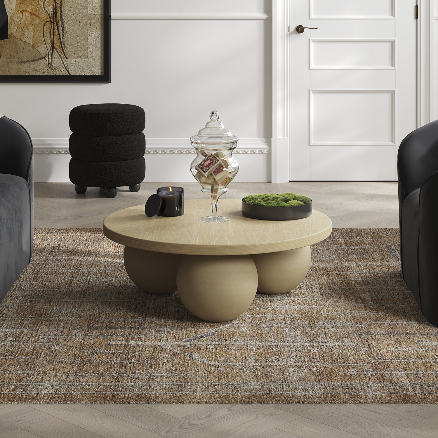 Table With Ball Stone Round Coffee Table with Ball Feet - Kenji - Furniture123
