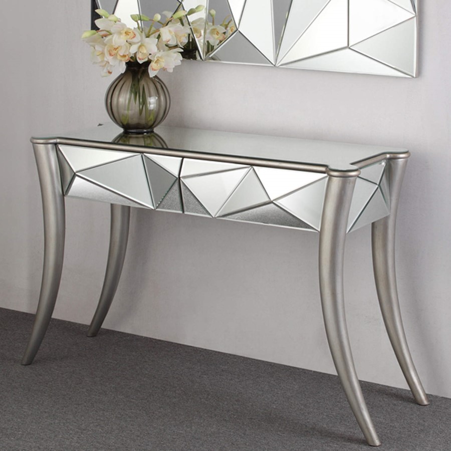 Venice Geometric 2 Drawer Mirrored Console Table