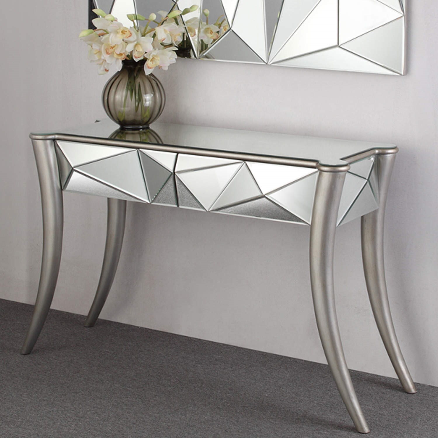 Venice Geometric 2 Drawer Mirrored Console Table - Furniture123
