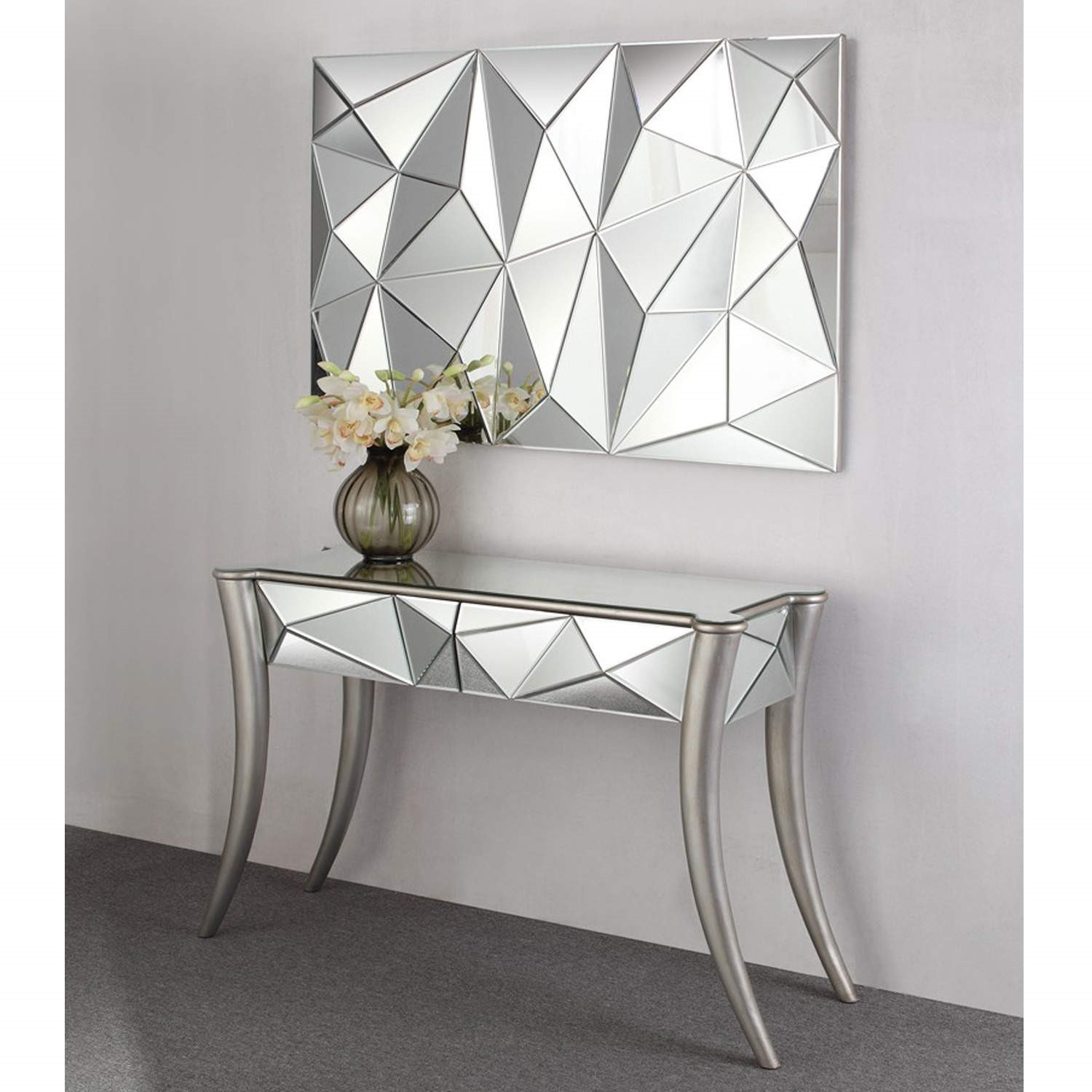 Venice Geometric 2 Drawer Mirrored Console Table - Furniture123