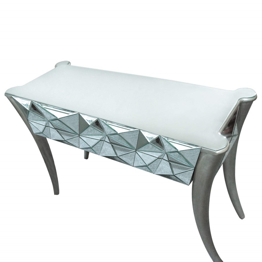Venice Geometric 2 Drawer Mirrored Console Table