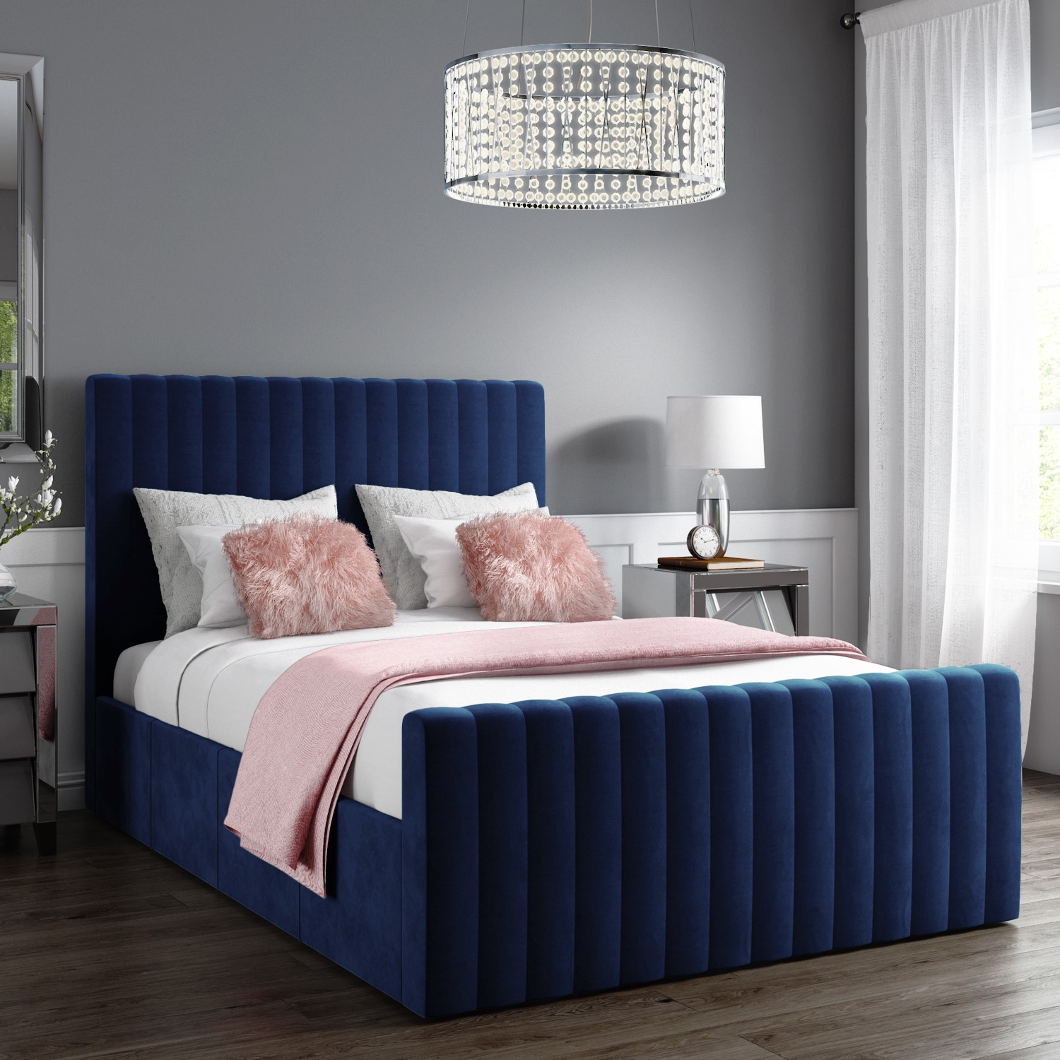 Double Side Opening Ottoman Bed In Navy, Double Sided Bed Frame