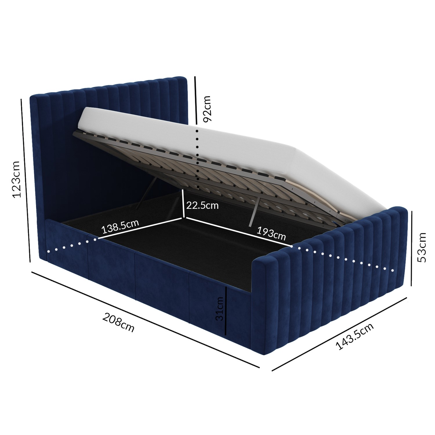 Double SideOpening Ottoman Bed in Navy Blue Velvet Khloe Furniture123