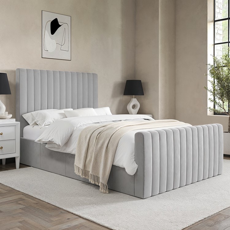 ONLY OPENED - Khloe Double Side Ottoman Bed in Silver Grey Velvet