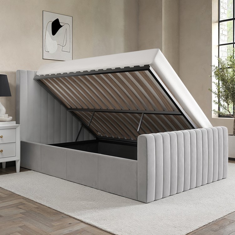 ONLY OPENED - Khloe Double Side Ottoman Bed in Silver Grey Velvet