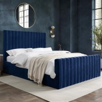 Side Opening Navy Blue Velvet King Size Ottoman Bed - Khloe