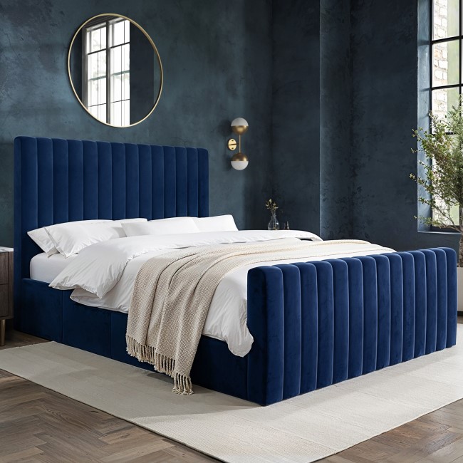 ONLY OPENED - Khloe Blue King Size Bed Side in Velvet