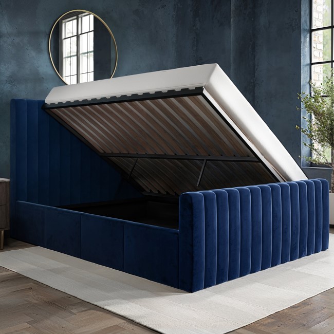 ONLY OPENED - Khloe Blue King Size Bed Side in Velvet