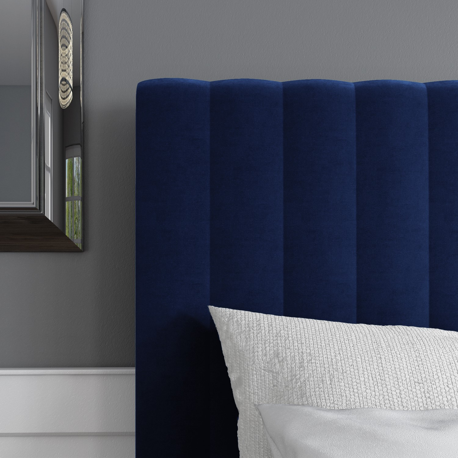 GRADE A2 Khloe King Size Side Ottoman Bed in Navy Blue Velvet