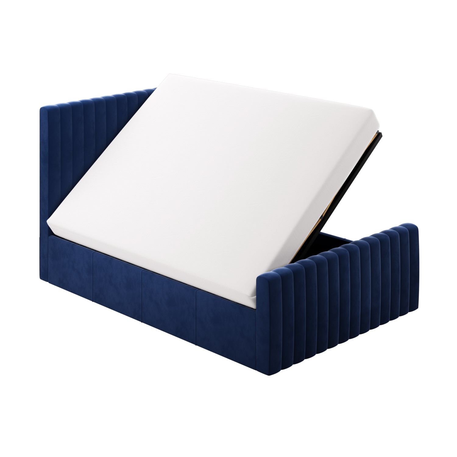 King Size SideOpening Ottoman Bed in Navy Blue Velvet Khloe