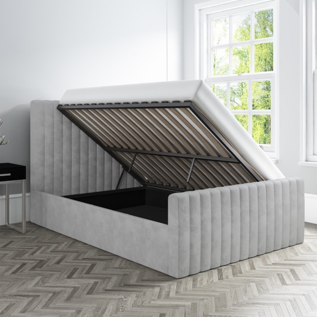 GRADE A2 - Side Opening Grey Velvet King Size Ottoman Bed - Khloe