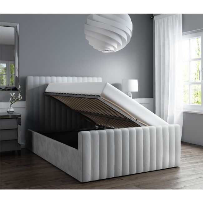 GRADE A2 - Khloe King Size Side Ottoman Bed in Silver Grey Velvet