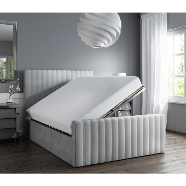 GRADE A2 - Khloe King Size Side Ottoman Bed in Silver Grey Velvet