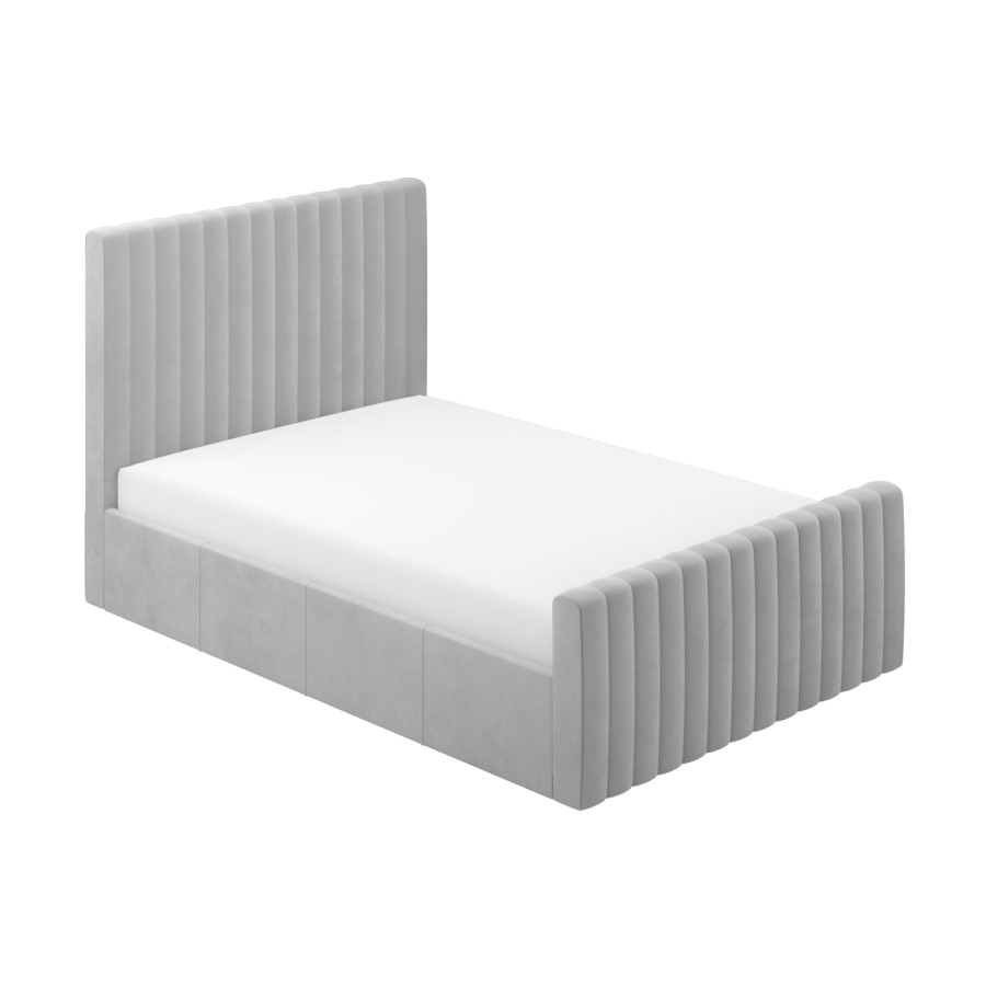 ONLY OPENED - Khloe King Size Side Ottoman Bed in Silver Grey Velvet