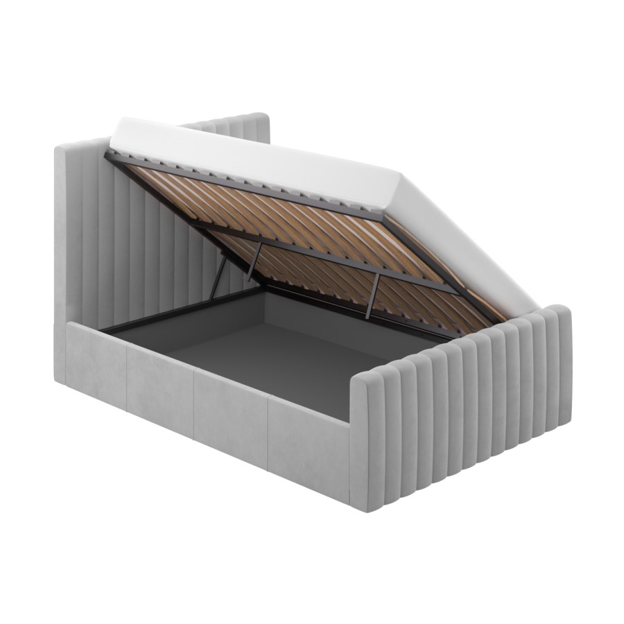 ONLY OPENED - Khloe King Size Side Ottoman Bed in Silver Grey Velvet