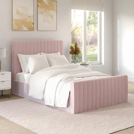 Khloe Double Side Ottoman Bed In Baby, Baby Pink Leather Chair And Ottoman Bedroom Set