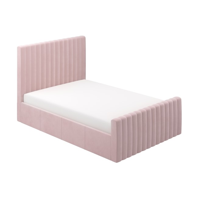 Pink Velvet Double Side-Lift Ottoman Bed - Khloe