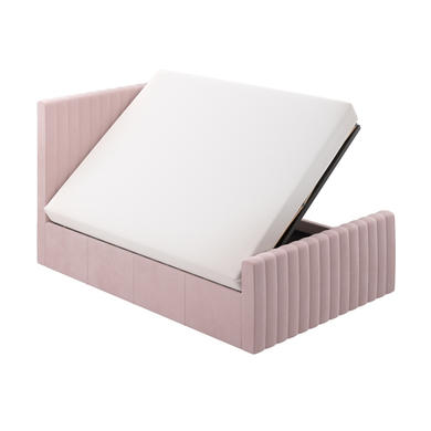 Pink Velvet Double Side-Lift Ottoman Bed - Khloe