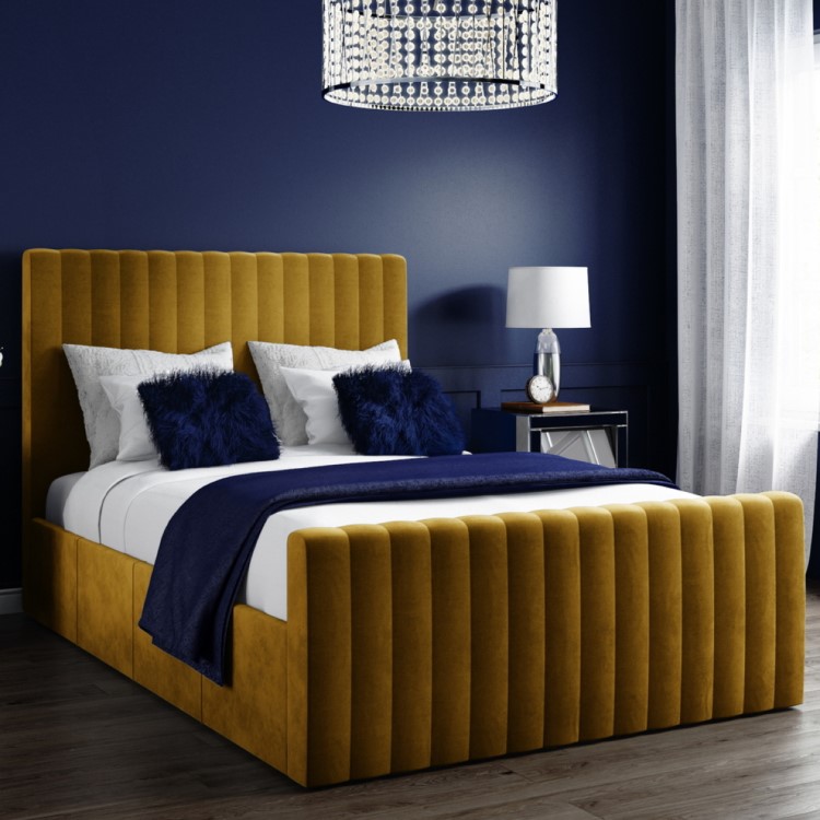 GRADE A1 - Khloe Velvet Double Ottoman Bed in Mustard Yellow