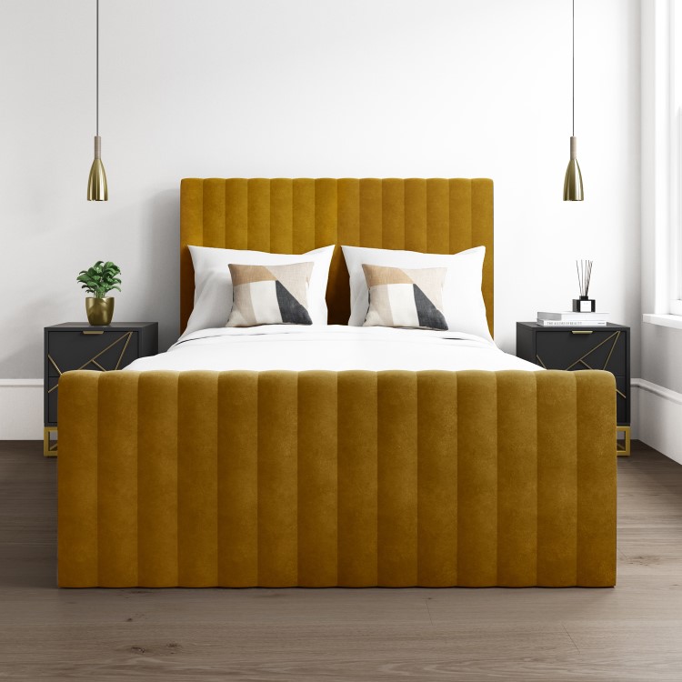 Side Opening Mustard Velvet Double Ottoman Bed - Khloe