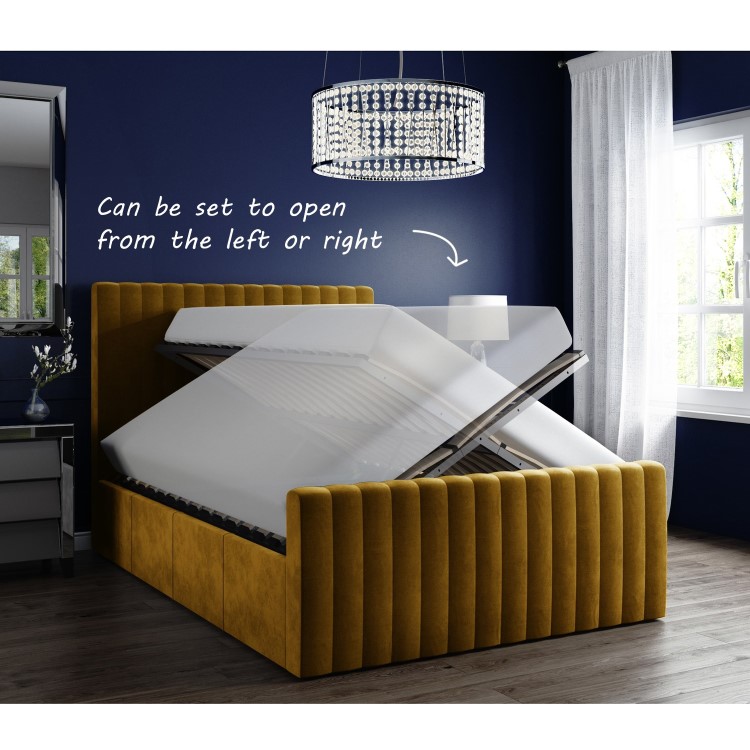 GRADE A1 - Khloe Velvet Double Ottoman Bed in Mustard Yellow