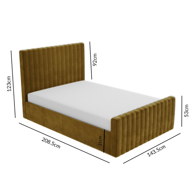 Side Opening Mustard Velvet Double Ottoman Bed - Khloe