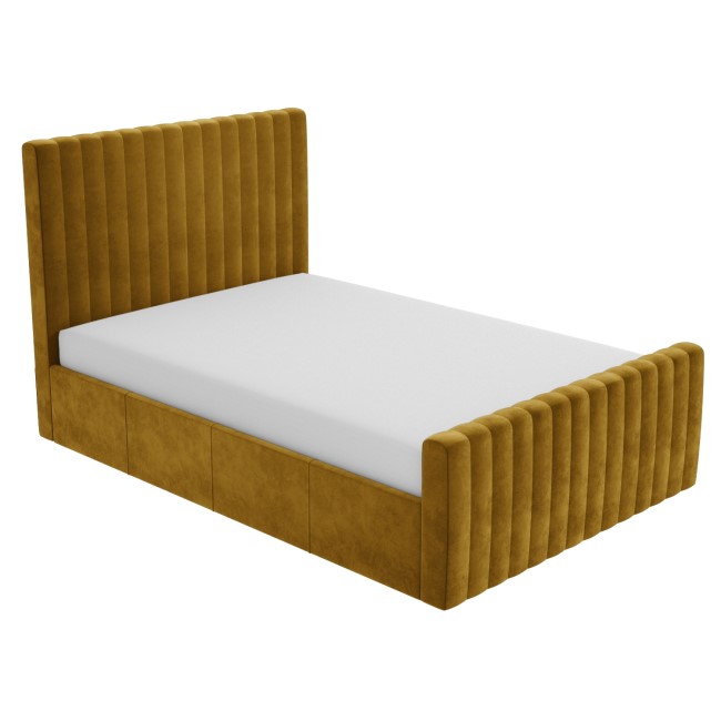 Side Opening Mustard Velvet Double Ottoman Bed - Khloe