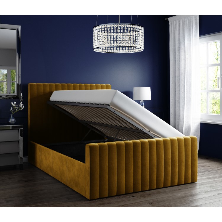 GRADE A1 - Khloe Velvet Double Ottoman Bed in Mustard Yellow