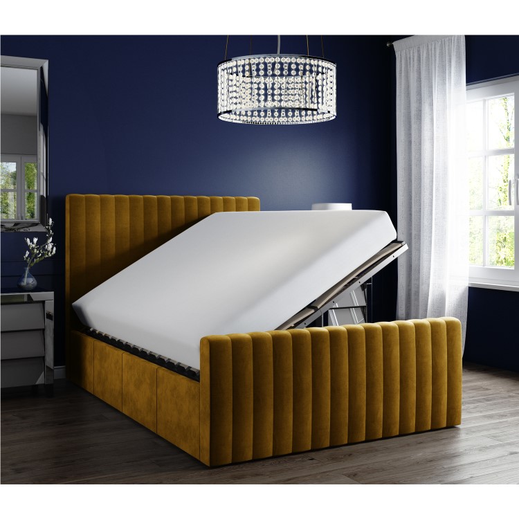 GRADE A1 - Khloe Velvet Double Ottoman Bed in Mustard Yellow