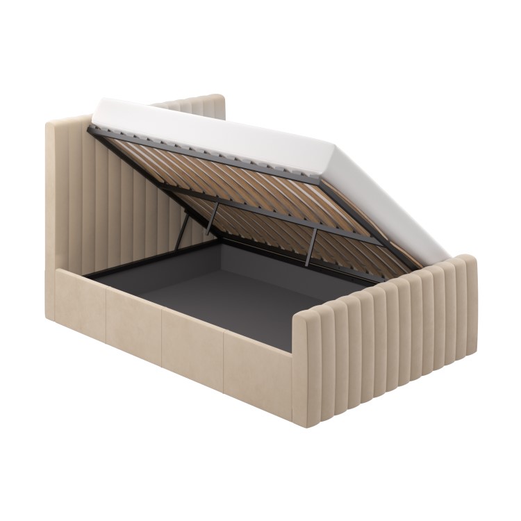 Beige Velvet Small Double Side-Lift Ottoman Bed - Khloe