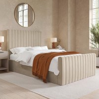Beige Velvet Double Side-Lift Ottoman Bed - Khloe