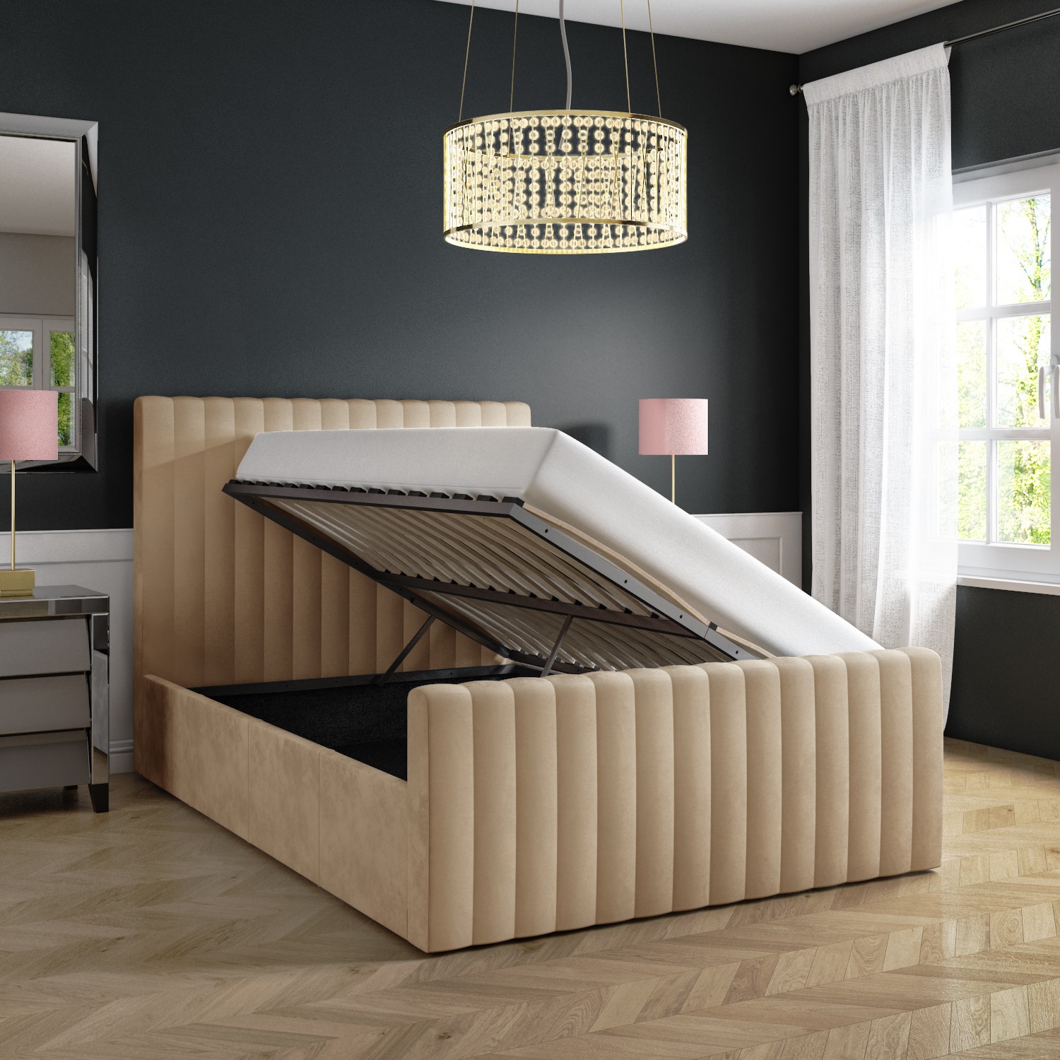 GRADE A1 Khloe Double Side Ottoman Bed in Beige Velvet Furniture123