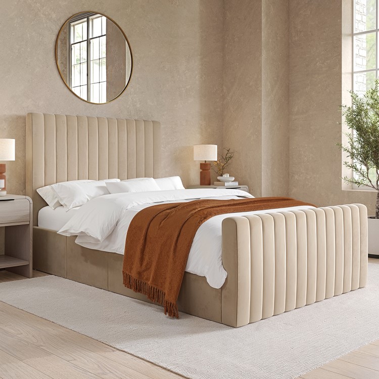 ONLY OPENED - Khloe Double Side Ottoman Bed in Beige Velvet