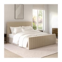 Side Opening Beige Velvet Super King Ottoman Bed - Khloe