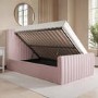 Pink Velvet Small Double Side-Lift Ottoman Bed - Khloe