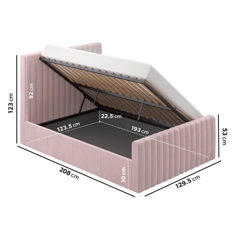 ONLY OPENED - Side Opening Pink Velvet Small Double Ottoman Bed - Khloe