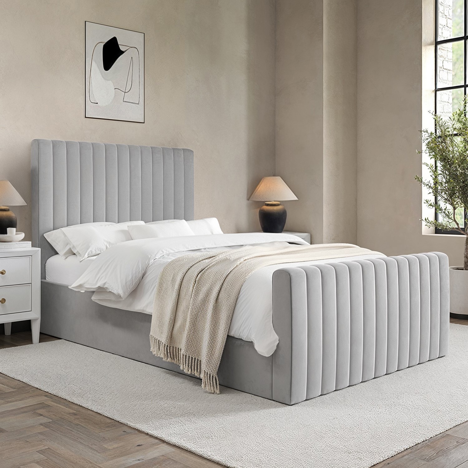 Khloe Grey Velvet Small Double Side-Lift Ottoman Bed