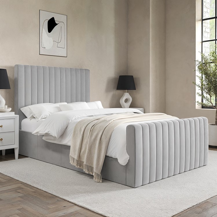 Grey Velvet Small Double Side-Lift Ottoman Bed - Khloe