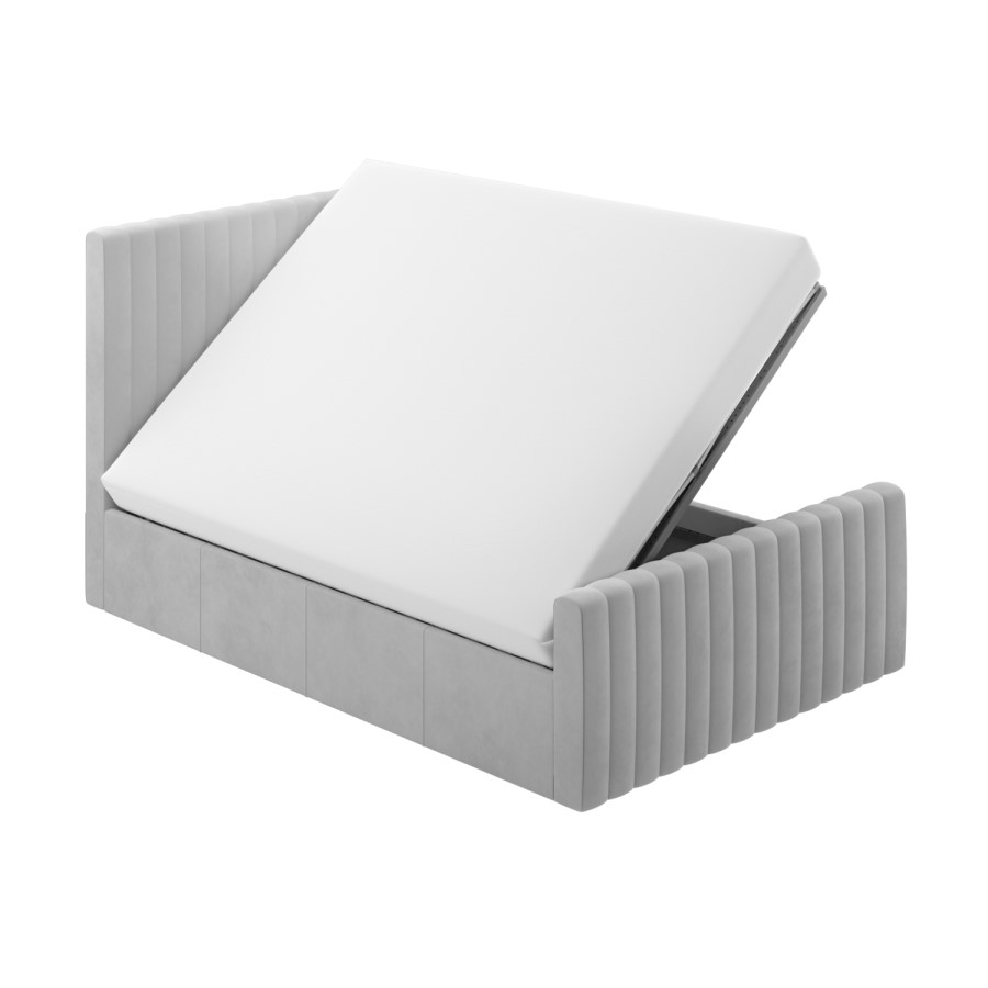 ONLY OPENED - Khloe King Size Side Ottoman Bed in Silver Grey Velvet