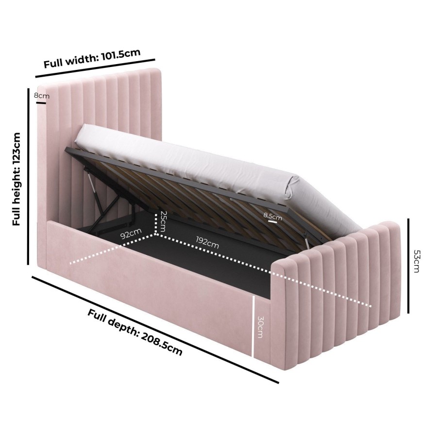 Pink Velvet Single Side-Lift Ottoman Bed - Khloe