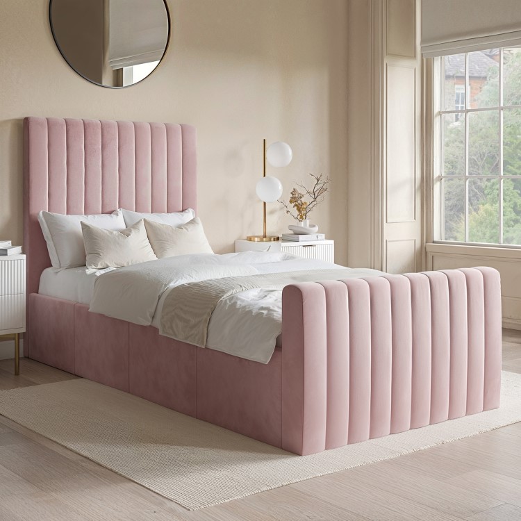 Pink Velvet Single Side-Lift Ottoman Bed - Khloe