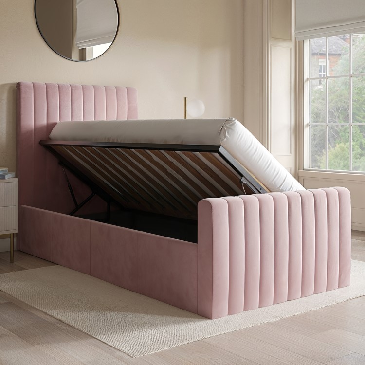 Pink Velvet Single Side-Lift Ottoman Bed - Khloe