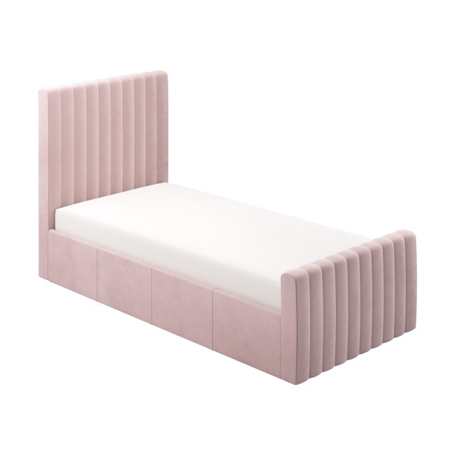 Pink Velvet Single Side-Lift Ottoman Bed - Khloe