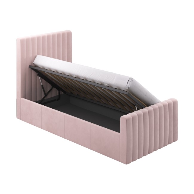 Pink Velvet Single Side-Lift Ottoman Bed - Khloe