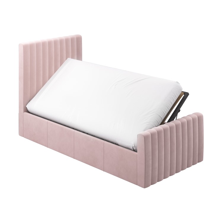 Pink Velvet Single Side-Lift Ottoman Bed - Khloe