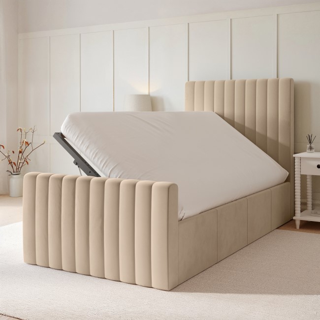 Beige Velvet Single Side-Lift Ottoman Bed - Khloe