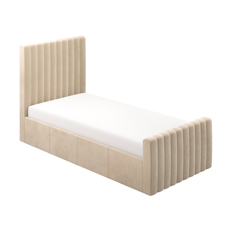 Beige Velvet Single Side-Lift Ottoman Bed - Khloe