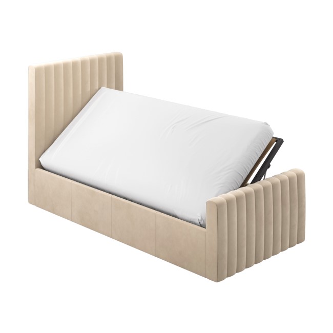 Beige Velvet Single Side-Lift Ottoman Bed - Khloe