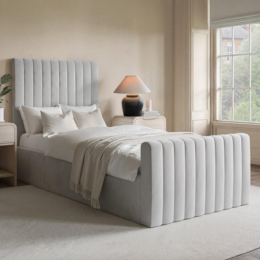 Grey Velvet Single Side-Lift Ottoman Bed - Khloe